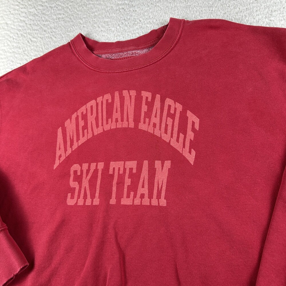 American Eagle Sweatshirt Womens Medium Red Ski Team Fleece Crewneck Pullover - Picture 3 of 13